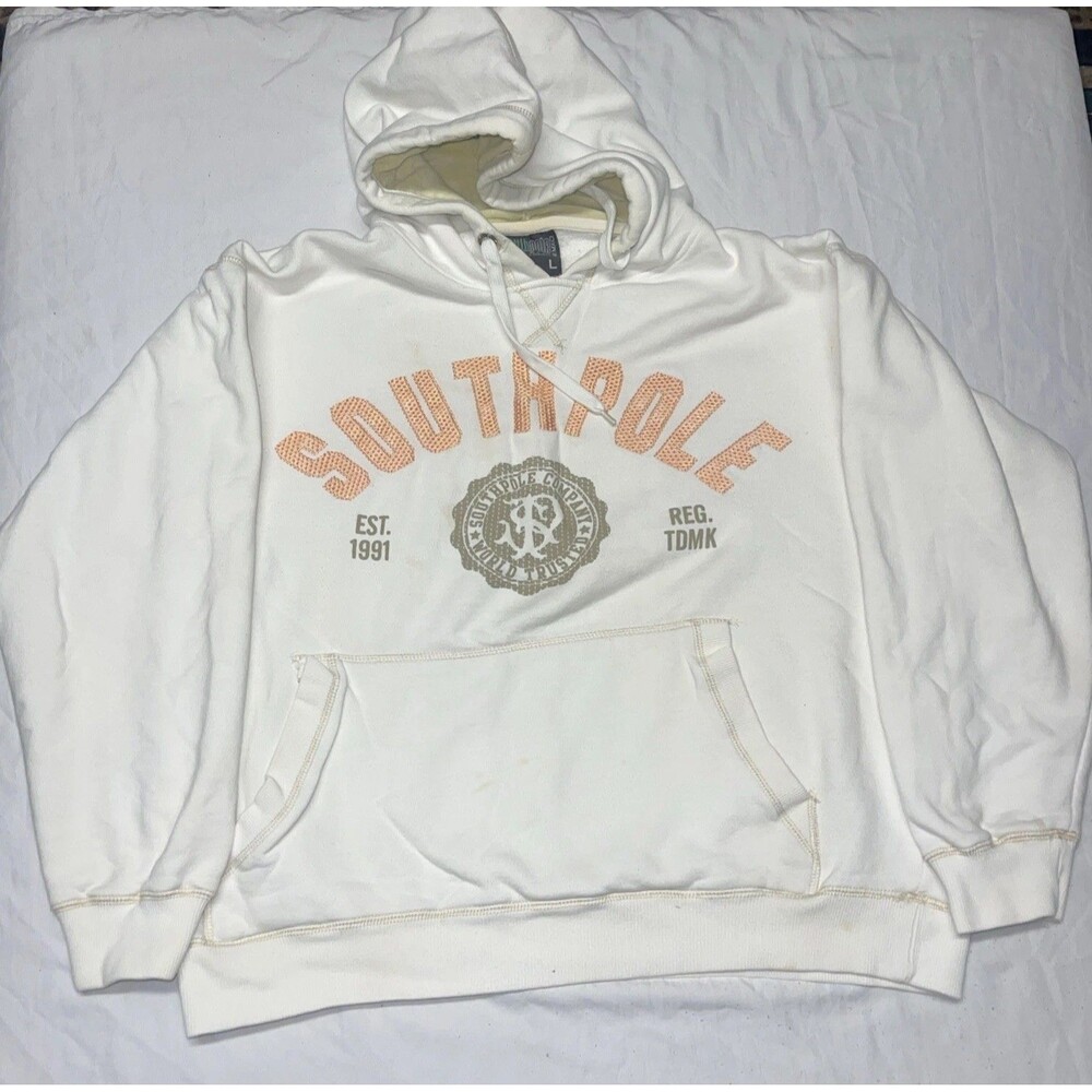 Southpole Vintage Y2K Embroidered Baggy Hip Hop Zip Up Hoodie Men's L White